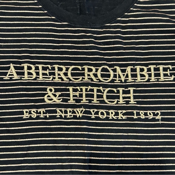 Abercrombie & Fitch Navy Gold Striped Tee Shirt Top M - Picture 2 of 7